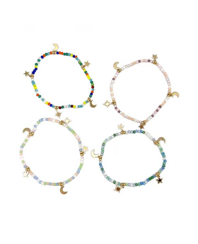 Faceted multicolor beads with Gold Moon and Stars on elastic Bracelet