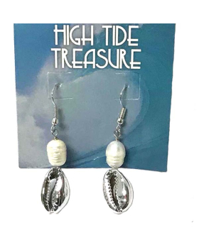 Silver Cowrie with Pearl Earring