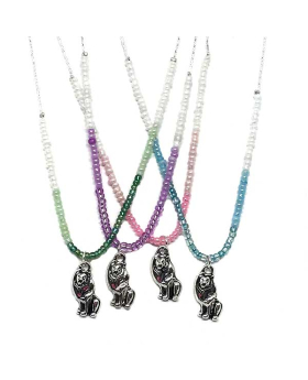 Silver Lion with assorted seed beads on chain necklace