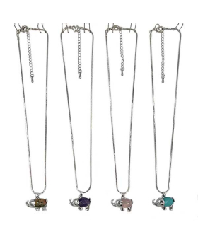 Silver elephant with assorted genuine stone body Necklace