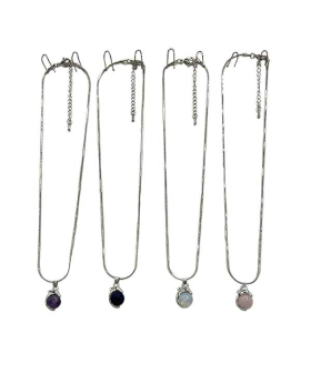 Dolphin and assorted round Genuine Stone on silver chain Necklace