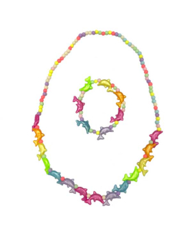 Multicolor rainbow Dolphin Necklace and Bracelet set