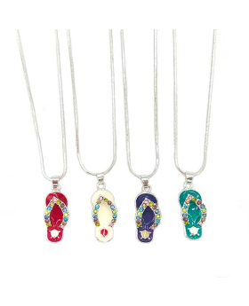 Assorted Hawaiian Slipper Necklace with Sea Turtle and Crystals