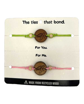 Pair of string Bracelets with Turtle on wood circle