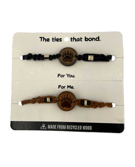 Pair of wood Bear Paw Bracelets on adjustable sting