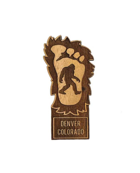 Bigfoot Pawprint Cutout Wood Magnet with Namedrop