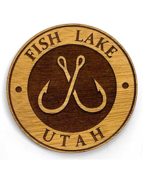 2 Fish Hooks Round 2.5" Magnet with Namedrop