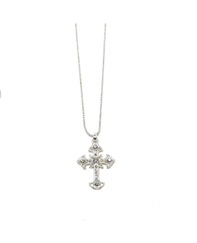 Silver and rhinestone fancy Cross necklace